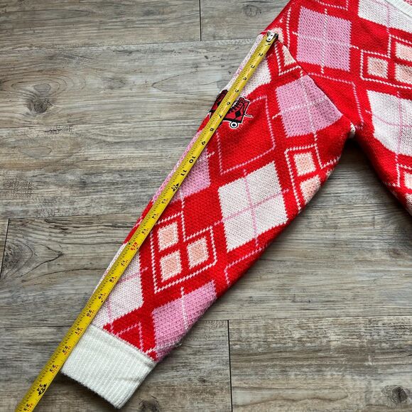 DC Comics Harley Quinn Sweater Cardigan Women's XL Patch Red Pink Cream - Picture 7 of 9